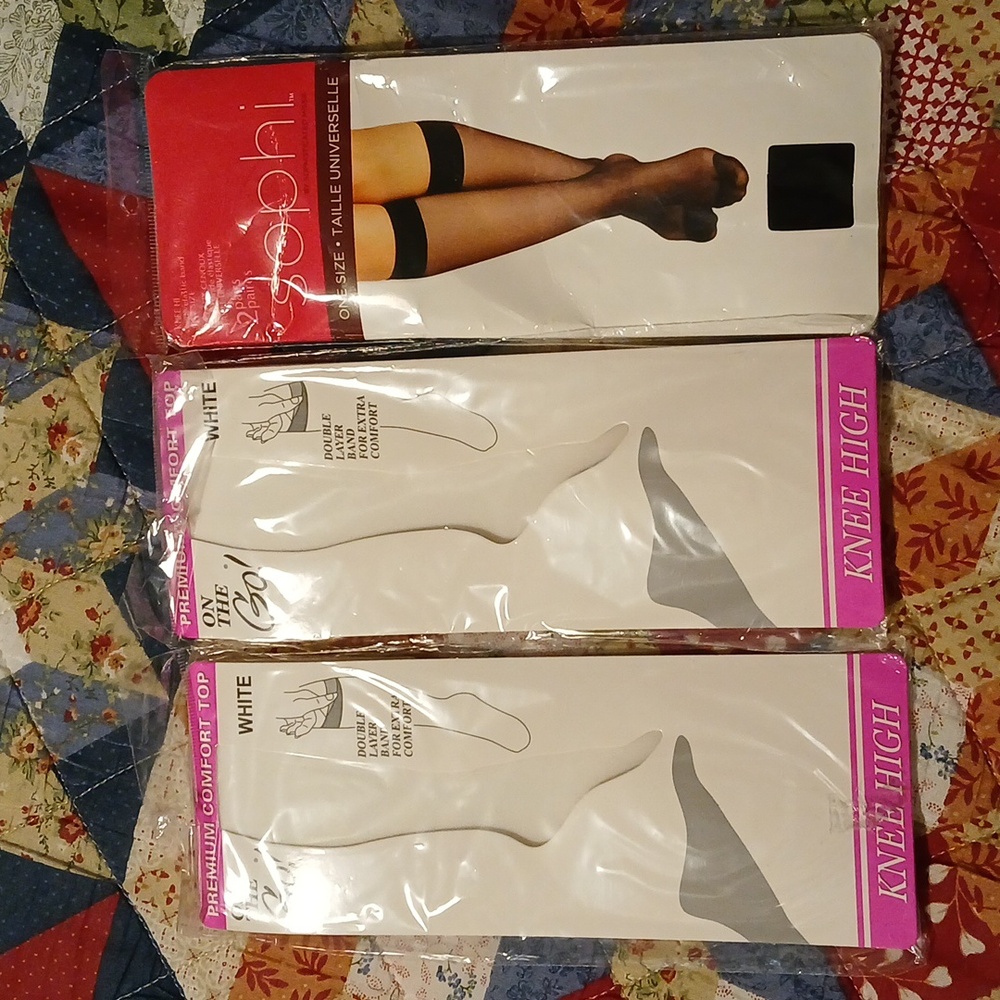 2 White & 1 Black Knee High Socks